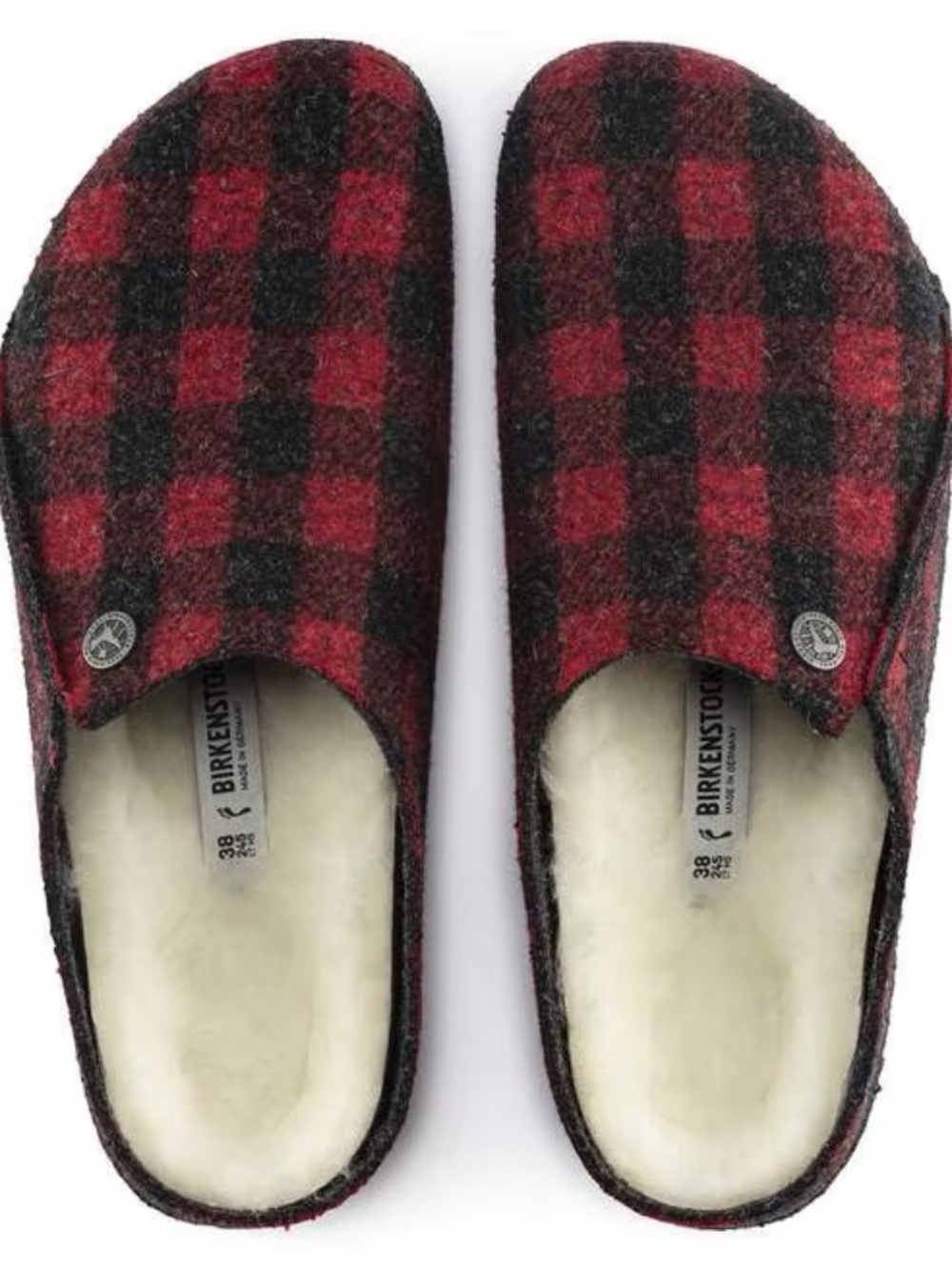 Birkenstock Zermatt Shearling Felt in Plaid Red